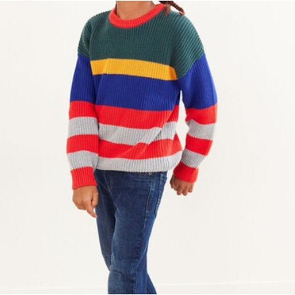 Kids Hanna Anderson Red Green Striped Cotton Knit Kidcore Colorful Sweater Sz 12 - Picture 2 of 16